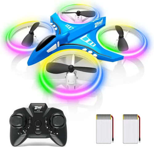 Vista 10 de Dwi Dowellin Mini Dron de 4.9 Pulgadas para Niños a Prueba de Choques Luces LED Despegue y Aterrizaje con Una Tecla Volteretas RC Control Remoto