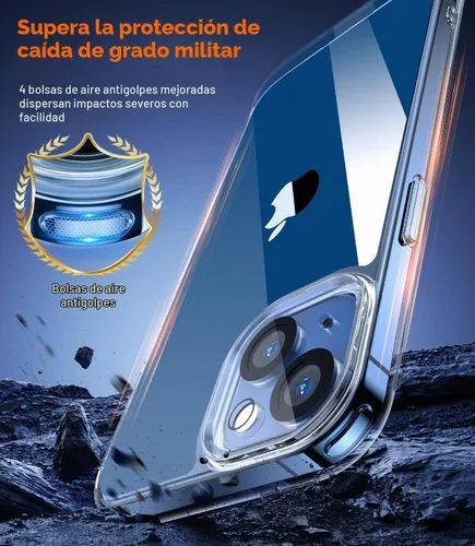 Vista 4 de Funda 5 en 1 para iPhone 14 transparente con 2 protectores de pantalla + 2 protectores de lente de cámara
