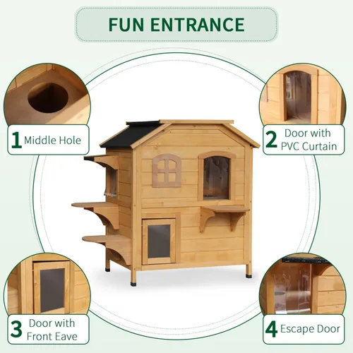 Vista 5 de 2-Story Wooden Cat House - Outdoor Cat Enclosure for Multiple Cats