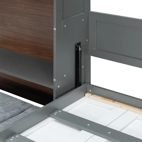 Vista 9 de Twin Murphy Wall Bed with Sofa, Mountain Print & USB Charging Gray Sofa1