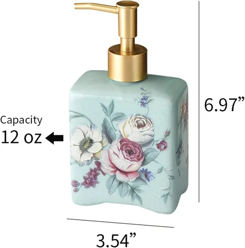 Vista 7 de WAYUTO Dispensador de jabón vintage de 12 onzas con grietas de hielo, dispensador de jabón líquido de cerámica para encimera de cocina, baño