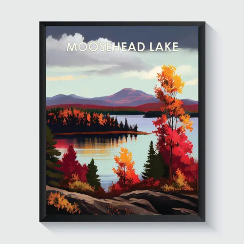 Vista 13 de Yellowstone Lake - Póster impreso artístico, ilustración, arte de pared, decoración de paisaje retro, paisaje, obra de arte para decoración de Lago