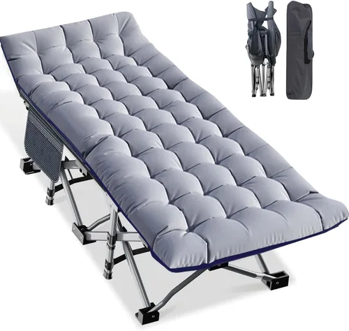 Vista 35 de LILYPELLE Catre de Camping Plegable, Catres de Dormir Extra Anchos de Servicio Pesado con Bolsa de Transporte, Catres de Campamento de Viaje Azul