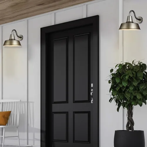 Vista 2 de Sea Gull Lighting Generation 8837401-57 - Farol de pared transitorio para exteriores de Seagull-Barn Light Collection, níquel, acabado plateado