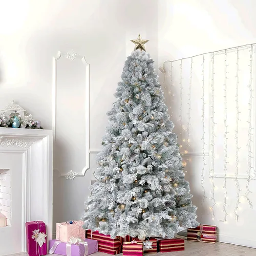 Vista 2 de Naomi Home Darla - Árbol de Navidad flocado de nieve preiluminado de 7.5 Árbol de pino