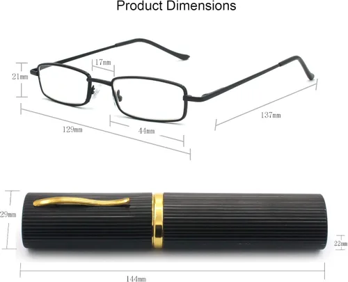 Vista 4 de Paquete de 5 lentes de lectura delgados de metal con estuche de tubo para hombres y mujeres, multicolor