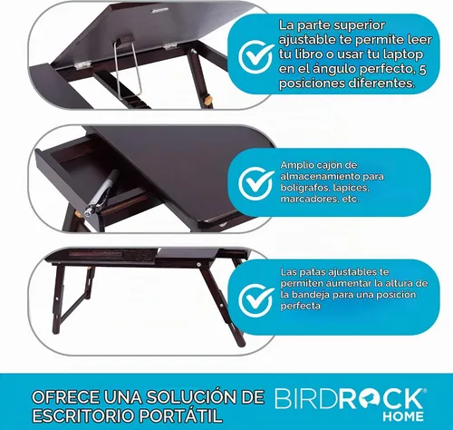 Vista 3 de Sofia + Sam Bandeja de bambú para laptop con patas ajustables Bandeja plegable para servir desayuno Escritorio de regazo con cajón superior
