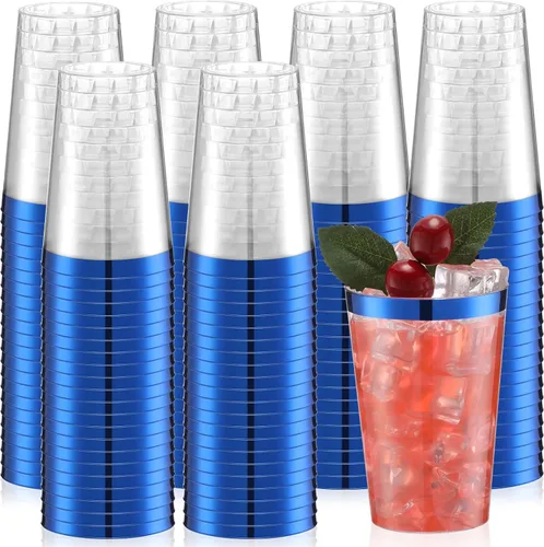 Vista 11 de Patelai 100 piezas de vasos de plástico verdes de 12 onzas, vasos de plástico con borde verde resistentes, vasos desechables para vino, vasos