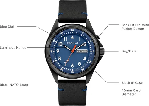 Vista 6 de Caravelle Designed by Bulova Traditional Quartz Mens Stainless Steel with Black Leather StrapLight Up