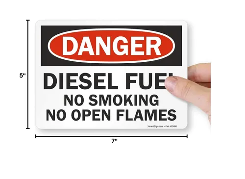 Vista 5 de SmartSign Paquete de 4 etiquetas adhesivas OSHA de 5 x 7 pulgadas, "Danger - Combustible diesel, no fumar, sin llamas abiertas", poliéster laminado