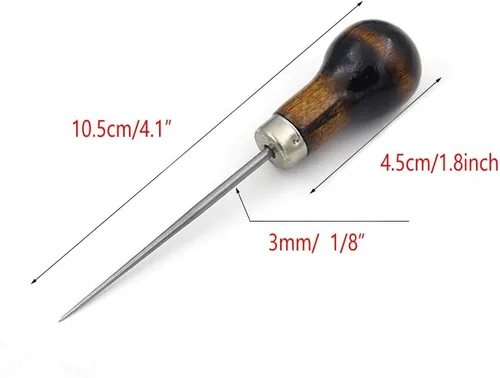 Vista 2 de Chiloskit 2 unids 4.5 pulgadas/4.7 in mango de madera punzón herramienta de rasguño herramienta de costura para cuero (negro)