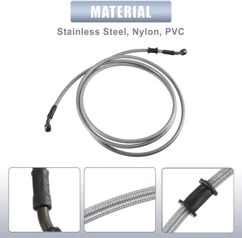 Vista 5 de X AUTOHAUX 94.5 in AN3 M10 Línea de freno hidráulico para coche, manguera de aceite, 28 °, acero inoxidable para coche, motocicleta, motocross