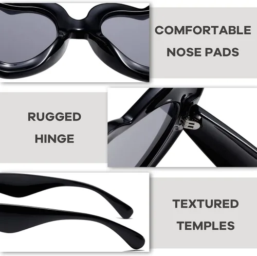 Vista 6 de SHEEN KELLY Retro Heart Shaped Sunglasses for Women Trendy Vintage Inflated Love Frame Party Y2K 90s Shades Eyewear