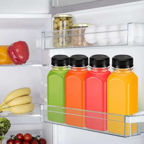 Vista 6 de Sabary 150 botellas de plástico para jugo de 8 onzas con tapas, recipientes para bebidas y tapas a prueba de fugas, botellas vacías reutilizables