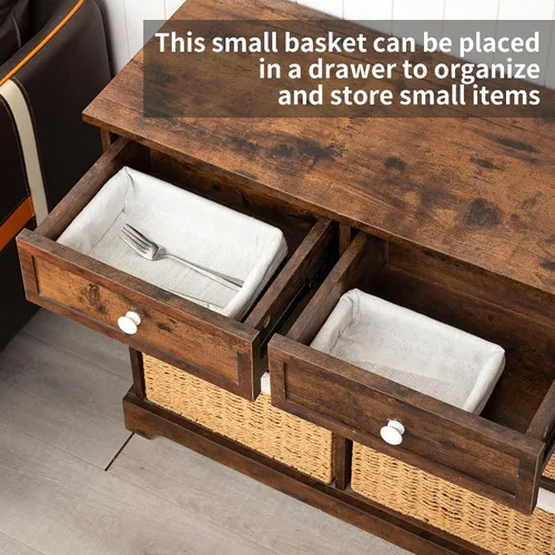 Vista 4 de Cesta rectangular de mimbre con forro, cesta decorativa para mesa de café, organizador de encimera de baño, organizador rectangular de cajones