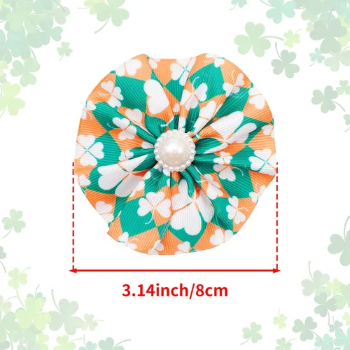 Vista 2 de 10 piezas de collar de perros pequeños con flores para el día de San Patricio, corbatines con cuentas para perros pequeños, gatos, gatitos, conejos
