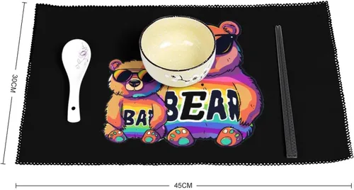 Vista 2 de LGBT Proud Bear Placemats Set of 6 Resistant Table Mats Washable Place Mats for Dinner Party Table Decoration