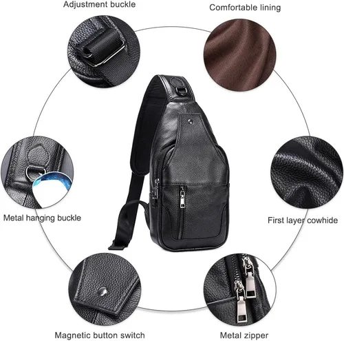 Vista 86 de LUKZIJAES Bolso bandolera de cuero genuino para hombre