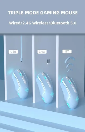 Vista 3 de AJ52PRO Watcher 2.4G inalámbrico Bluetooth 5.0mouse para juegos con cable, 10000 DPI, 7 botones programables, ergonómico LED retroiluminado, USB