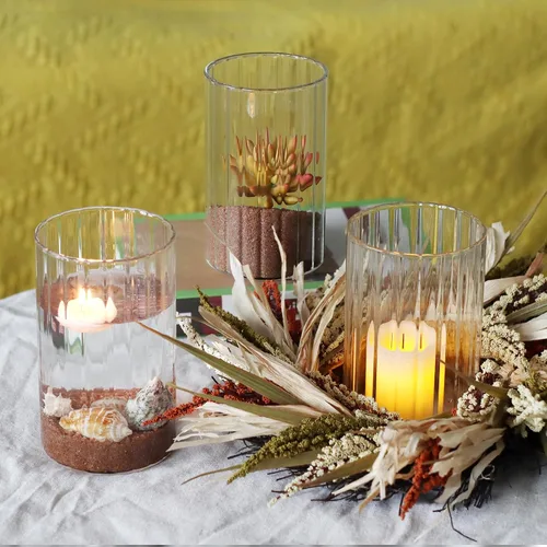 Vista 5 de 12 piezas de jarrones de vidrio cilíndricos para centros de mesa, jarrones de brotes acanalados transparentes de 6 pulgadas para decoraciones