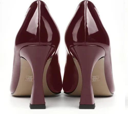 Vista 4 de SKYSTERRY Zapatos de tacón alto con punta redonda y patente para mujer, zapatos de tacón alto de 3.3 pulgadas