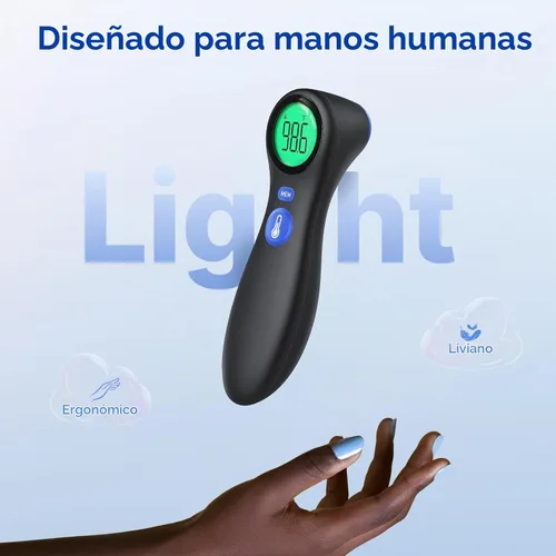 Vista 7 de Viproud Termómetro de frente para adultos y niños, resultados precisos y 1 segundo lectura, alarma de fiebre de 3 colores, sin contacto, modo Negro