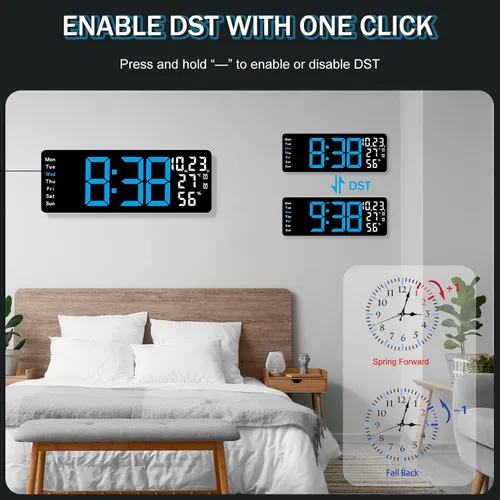 Vista 7 de JoFomp Reloj de pared digital grande de 17.3 pulgadas, reloj digital LED con control remoto, reloj despertador