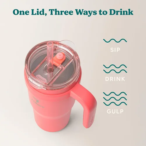 Vista 5 de REDUCE Vaso de acero inoxidable de 24 onzas con asa, con aislamiento al vacío de doble pared, tapa a prueba de sudor y popote reutilizable, mantiene