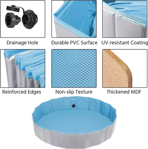 Vista 5 de YAHEETECH Plástico Plegable Duro, Gran bañera para perros, piscina colapsable, para Perros, Bañera para Mascotas, Perros, Gatos