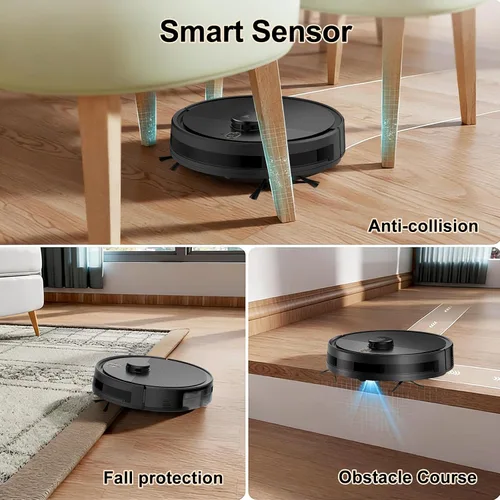 Vista 8 de Combo robot de aspiradora y trapeador, aspiradoras robóticas con navegación LiDAR, mapeo inteligente, fuerte succión, con WiFi/App/Alexa/control