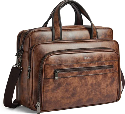 Vista 9 de Bolso de Mensajero de Cuero Shrrie para Hombres y Mujeres de 17 Pulgadas, Bolso para Laptop de Gran Capacidad Resistente al Agua, Bolso de Hombro