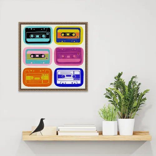 Vista 6 de Amanti Art Framed Canvas Wall Art 16x16 Retro Cassettes by PI Studio, Framed Wall Art Canvas, Entertainment Artwork, Traditional Decor, Small Poster