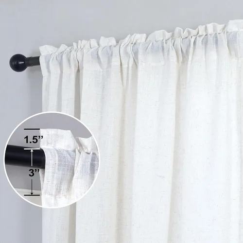 Vista 88 de KOUFALL Juego de 2 cortinas de puerta francesa, cortinas de lino para puerta/ventana, cortina transparente boho para cristal lateral delantero