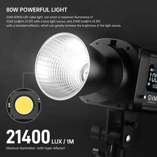 Vista 2 de GVM - Luz de video LED SD80S de 80 W con linterna Softbox y kit de soporte para trípode, luz de estudio de montaje Bowens de 5600 K, iluminación