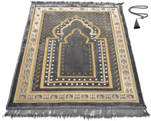Vista 10 de Alfombra de oración para hombres, mujeres o niños musulmanes, tapete de oración portátil y juegos de cuentas de oración para regalos islámicos