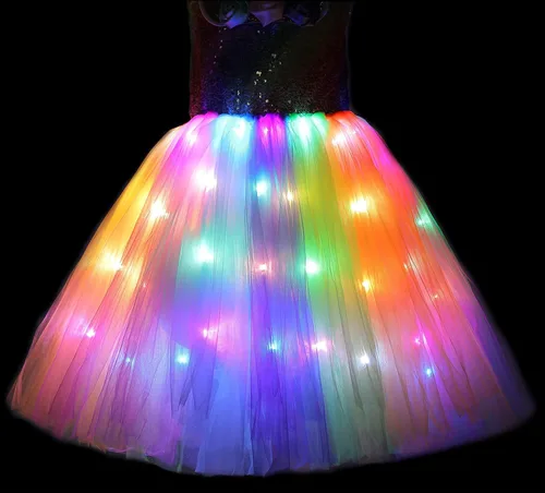 Vista 3 de Soyoekbt Unicorn Costume for Girls Unicorn Tutu Dress LED Light Up With Headband for Halloween Birthday Gift