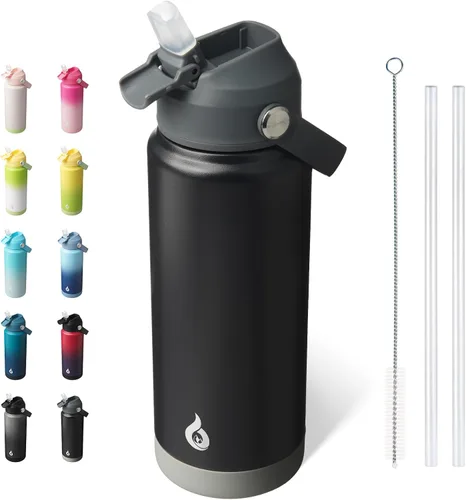 Vista 46 de BJPKPK - Botella de agua aislada con tapa de popote, 532 ml Botellas termo con boquilla suave, asa flexible y base antideslizante, libre de BPA, a