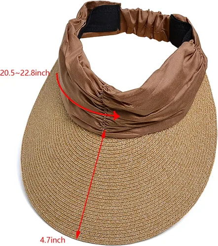 Vista 6 de Sombrero de visera para mujer, de ala ancha, con paja, enrollable, para cola de caballo, verano, playa, protección UV, UPF 50+, plegable, gorra