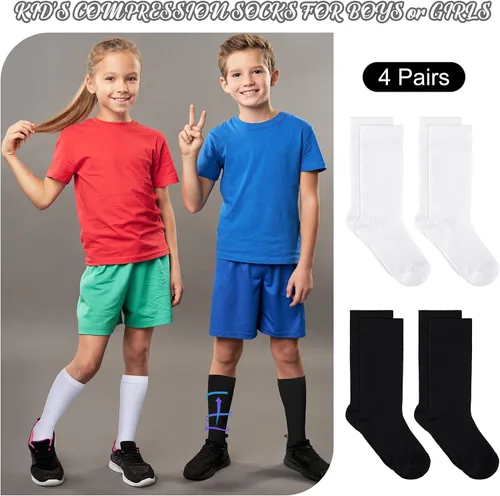 Vista 3 de 4 pares de calcetines de compresión para niños, 15-20 mmHg, medias de compresión graduadas para niños