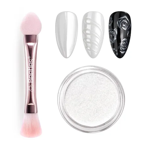 Vista 9 de Beetles Polvo de Uñas Cromado Blanco para Uñas de Gel, Polvo de Uñas Cromado Perlas, Polvo de Uñas con Efecto Espejo, Polvo de Uñas de Gel