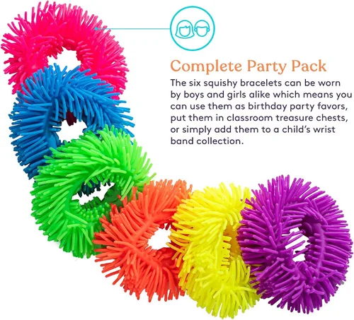 Vista 8 de Special Supplies Pulseras de banda esponjosas para niños, paquete de 6, juguetes sensoriales flexibles y elásticos, silicona táctil al tacto