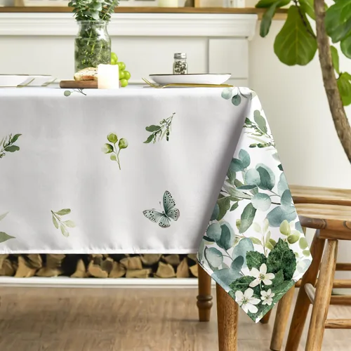 Vista 4 de Horaldaily Mantel rectangular de primavera y verano de 52 x 70 pulgadas, mantel floral de eucalipto para decoración de fiestas, pícnic, cenas