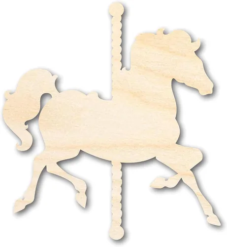 Vista 4 de Forma de caballo de carrusel de madera sin terminar Parque de atracciones Recorte para manualidades hasta 46 pulgadas DIY 3 pulgadas/1/2