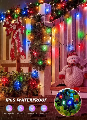 Vista 5 de Brightown - Paquete de 2 luces solares de Navidad en tira para exteriores, total 44 metros, 400 LED, luces de hadas parpadeantes impermeables con 8