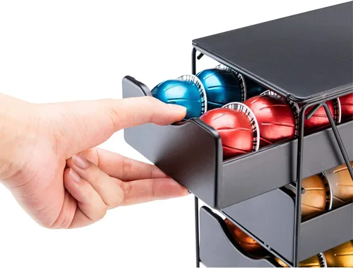 Vista 7 de FlagShip Nespresso Vertuo - Soporte para cápsulas de 60 cápsulas grandes, capacidad de 3 niveles Vertical Design Saves Counter Space Black Sturdy