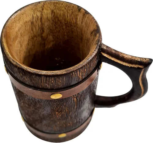 Vista 8 de collectiblesBuy Taza de cerveza de madera medieval rústica, hecha a mano, jarra vintage para cerveza, café y aguamiel, regalo ecológico