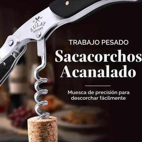 Vista 3 de Zulay - Abridor de vino profesional con cortador de papel de aluminio y removedor de tapas, abridor de botellas de vino con doble bisagra, llave