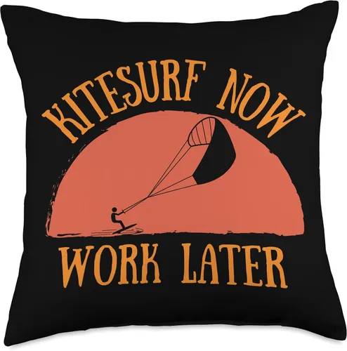 Vista 4 de Funny Kitesurf Now Work Later Tee For Kitesurfing Lovers Throw Pillow