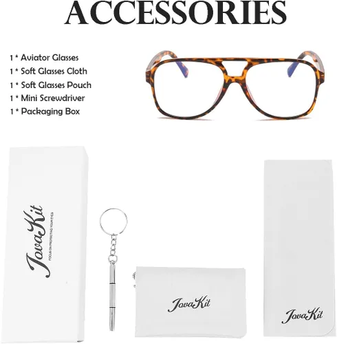 Vista 6 de JOVAKIT Gafas de aviador sin receta para mujeres y hombres, lentes transparentes con montura piloto
