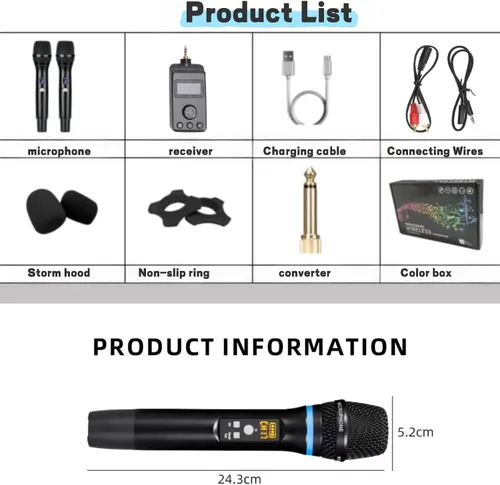 Vista 8 de Microfono, micrófonos recargables duales inalámbricos para karaoke con receptor para canto de karaoke, discurso, iglesia, compatible con teléfono